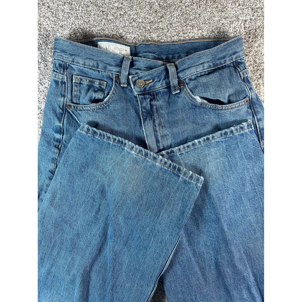 Zara High Waisted Wide Leg Jeans Medium Wash Blue Denim Baggy Pants Size 4 26